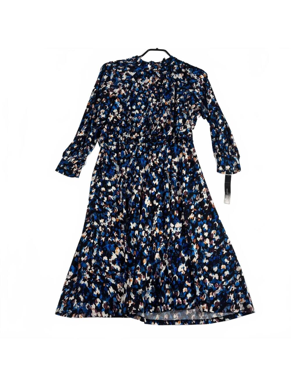 Maggy London Raglan Long Sleeve Blue Speckled Print Blouson Midi Dress 14P NWT